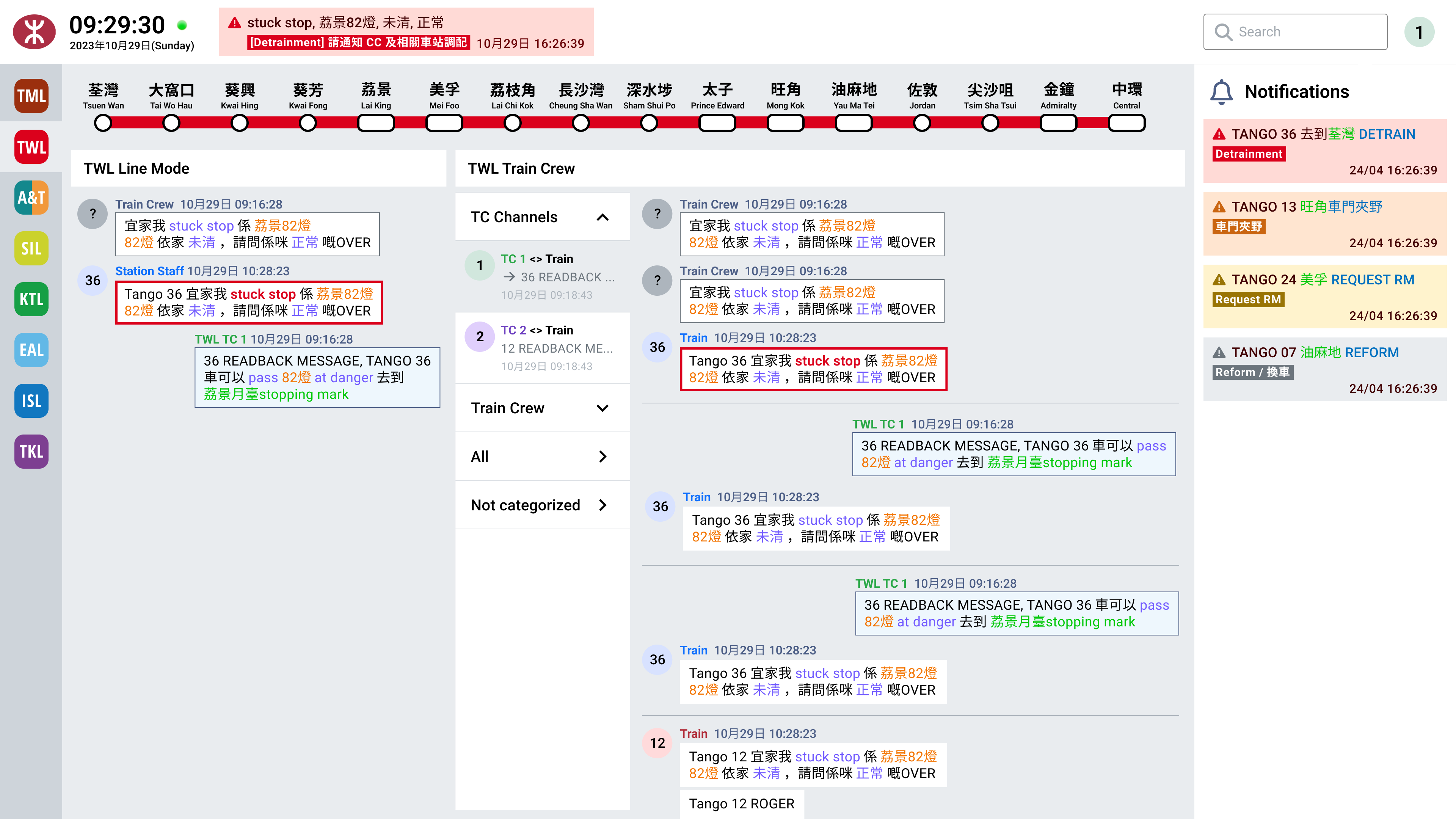 MTR ASR —incident timeline view