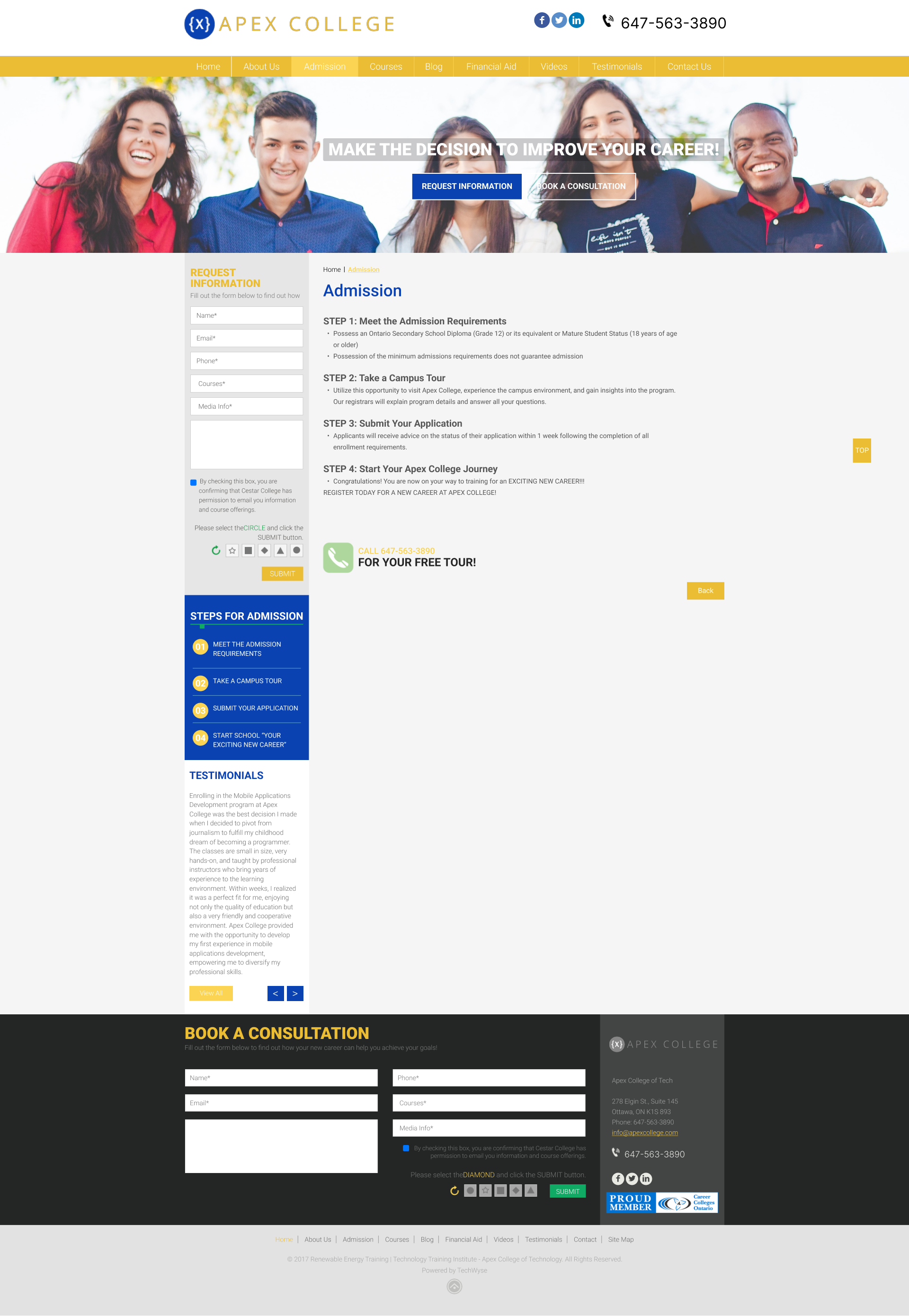 Old Apex College page showing accessibility issues