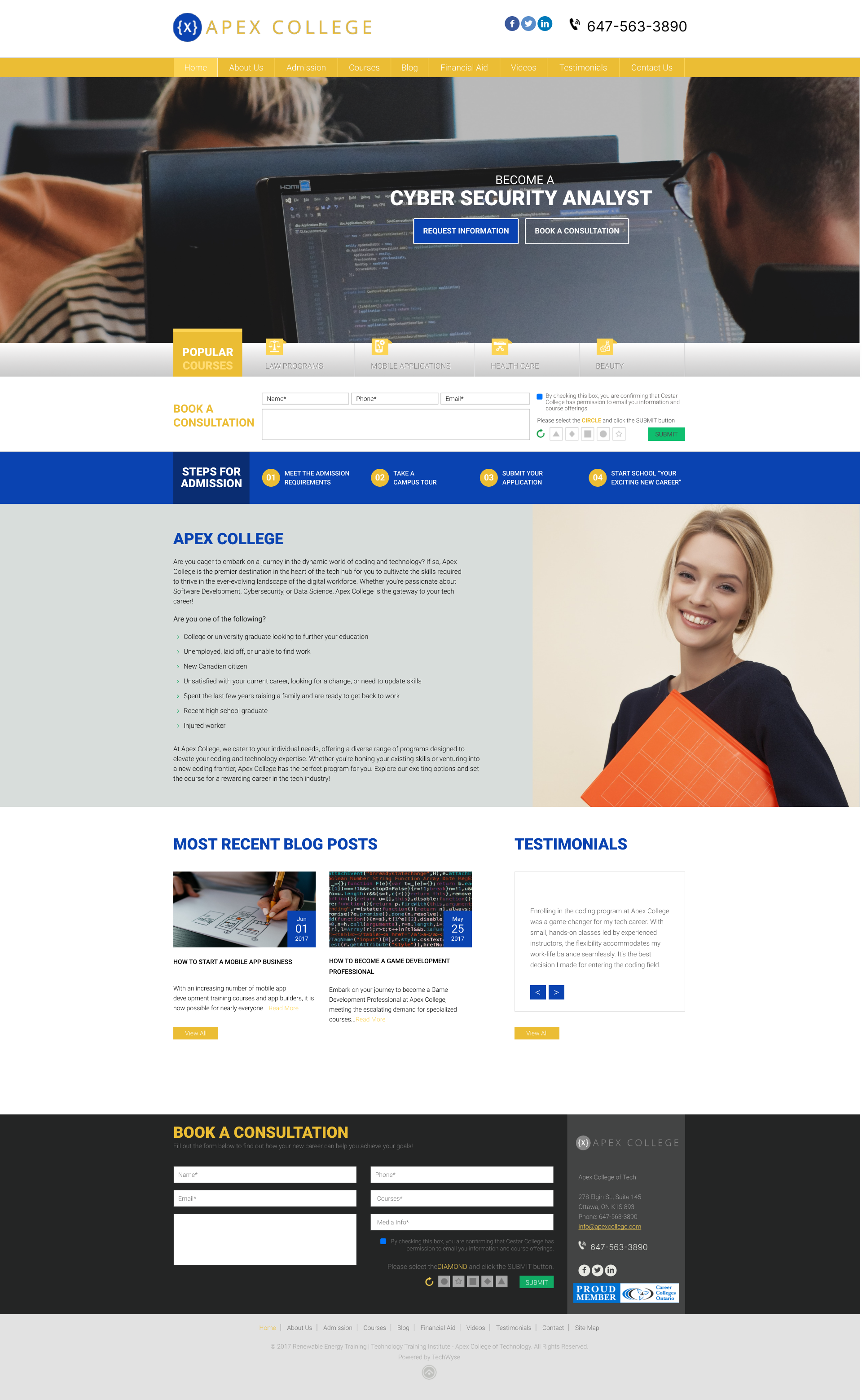 Old Apex College homepage screenshot